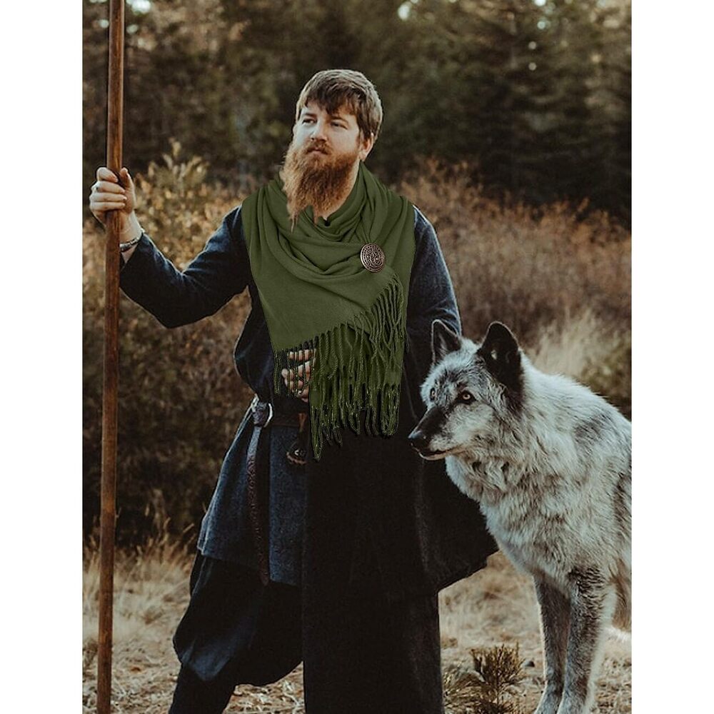 2251 Medieval Northman Shawl Wrap Cloak Viking Brooch Tassel Scarf Shoulder - Picture 3 of 8